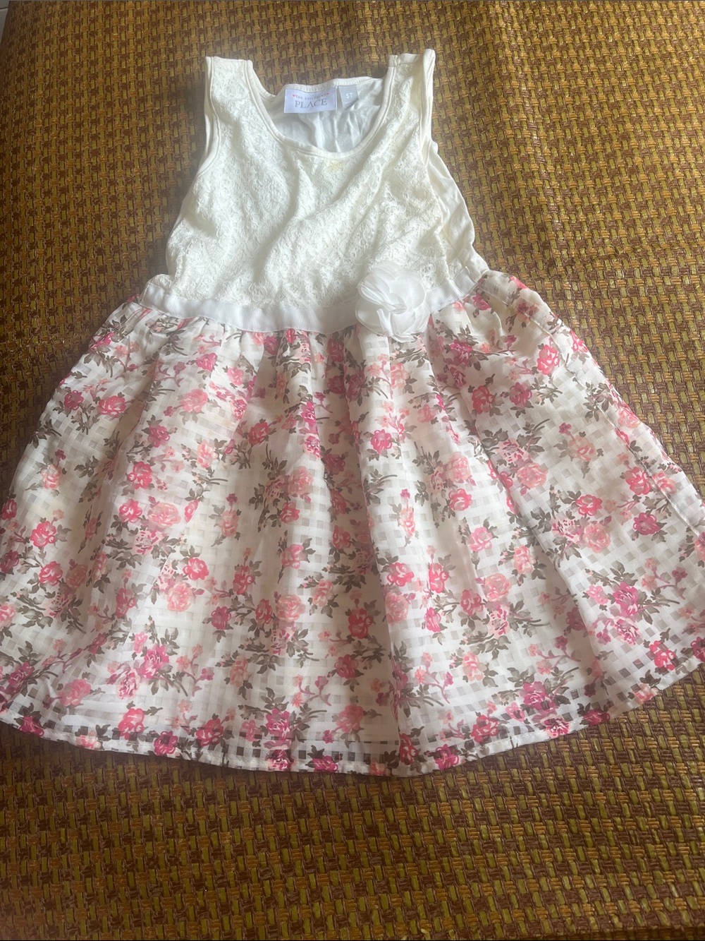 The Children's Place White Lace Bodice Pink Floral Skirt Dress